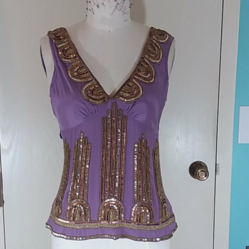 Art Deco Beaded Embroidered Silk Top Tracy Reese